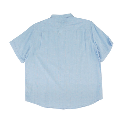 Blue Solid Short Sleeve Button Down