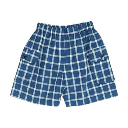 Blue Check Knit Shorts