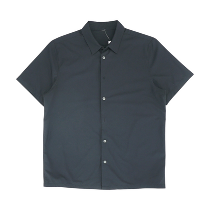 Black Solid Short Sleeve Button Down