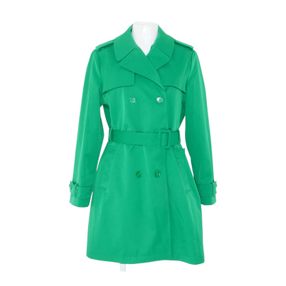 Green Solid Belted Trench Coat