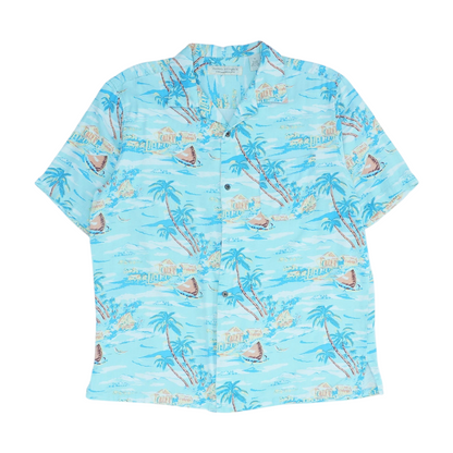 Blue Tropical Short Sleeve Button Down