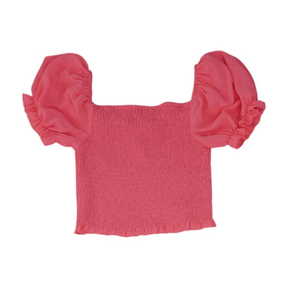 Neon Pink Solid Short Sleeve Blouse