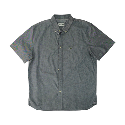 Blue Solid Short Sleeve Button Down