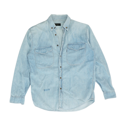 Vintage Blue Solid Long Sleeve Button Down
