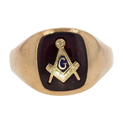 10K Gold Freemason Signet Ring