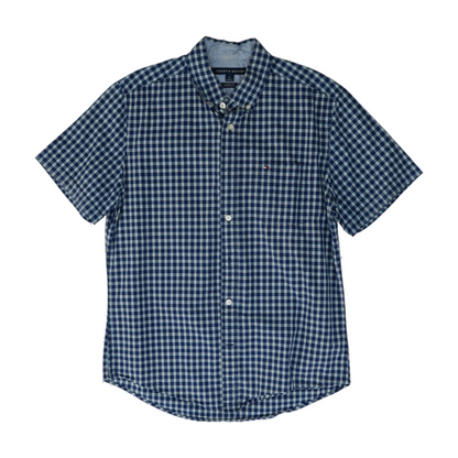 Navy Plaid Short Sleeve Button Down