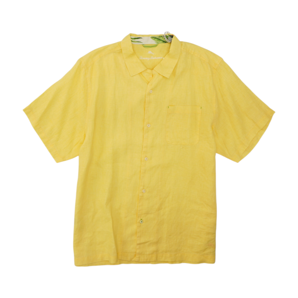 Yellow Solid Short Sleeve Button Down