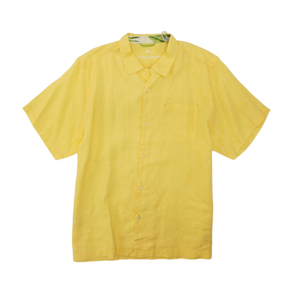 Yellow Solid Short Sleeve Button Down
