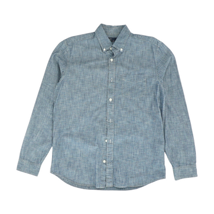 Blue Solid Long Sleeve Button Down
