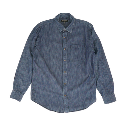 Blue Solid Long Sleeve Button Down