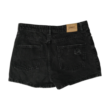 Black Solid Denim Shorts