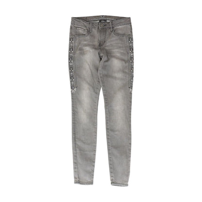 Gray Solid Mid Rise Skinny Leg Jeans