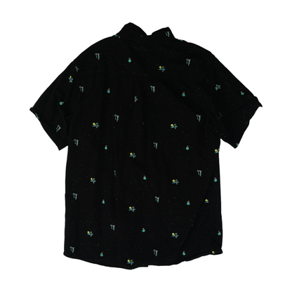 Black Print Short Sleeve Button Down