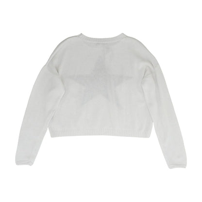 White Solid Crewneck Knit Top