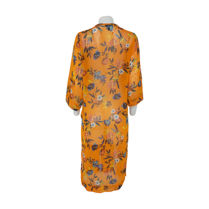 Orange Floral Cardigan Sweater