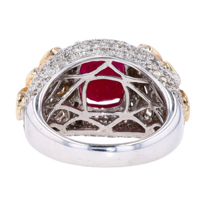 5 ctw 14K Two-Tone Gold Burmese Ruby Statement Ring