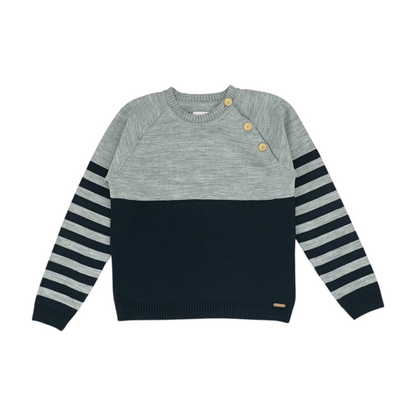 Gray Color Block Pullover Sweater