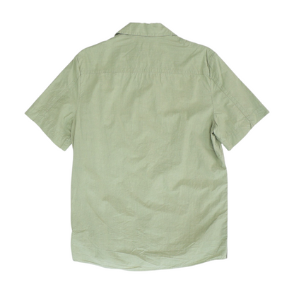 Green Solid Short Sleeve Button Down