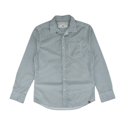 White Abstract Long Sleeve Button Down