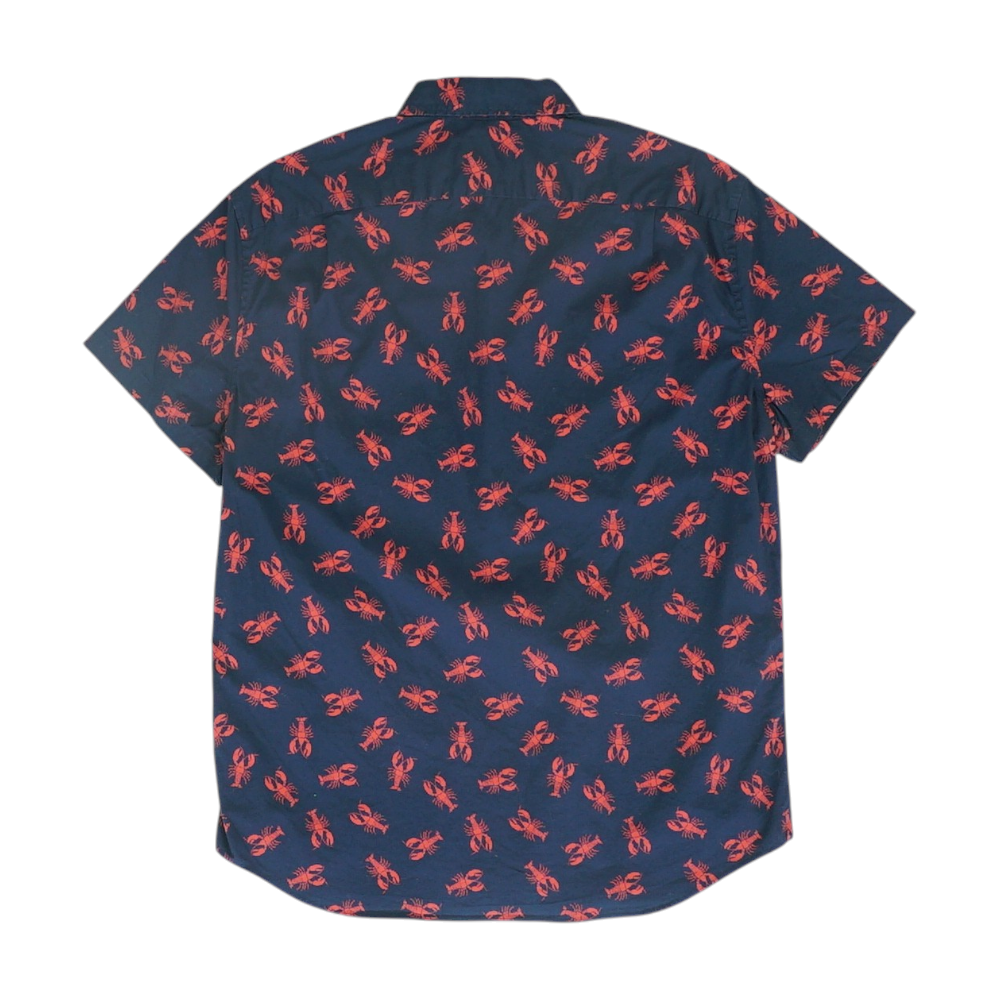 Navy Graphic Short Sleeve Button Down
