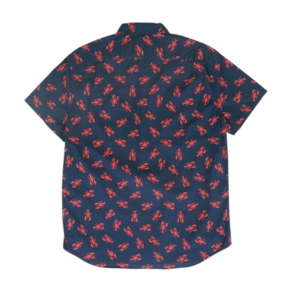 Navy Graphic Short Sleeve Button Down