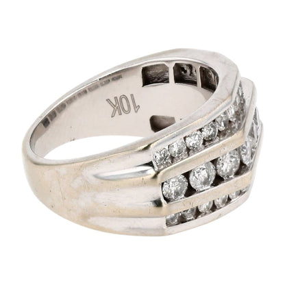 1.20 ct 10K White Gold Three Row Round Diamond Band