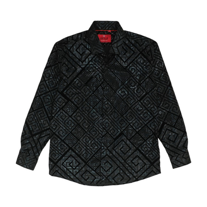 Black Geometric Long Sleeve Button Down