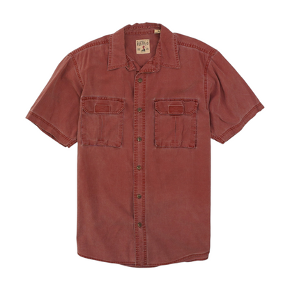 Red Solid Short Sleeve Button Down