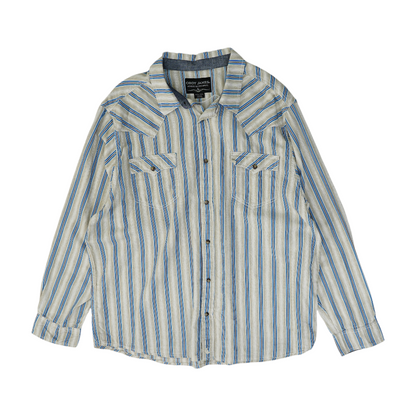 Beige Striped Long Sleeve Button Down