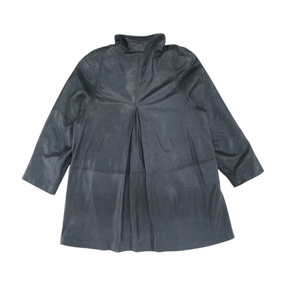 Black Solid Leather Coat