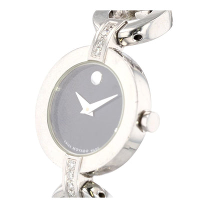 Silver-Tone Stainless Steel Bela Moda Watch W/ Black Dial & Diamond Accents