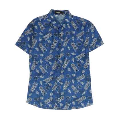 Blue Graphic Short Sleeve Button Down