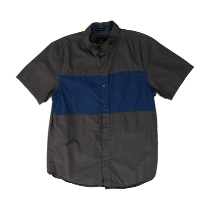 Navy Color Block Short Sleeve Button Down