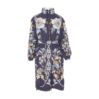 Black Flowerful Snake Garden Reversible Maxi Puffer Jacket