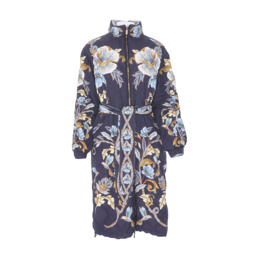 Black Flowerful Snake Garden Reversible Maxi Puffer Jacket