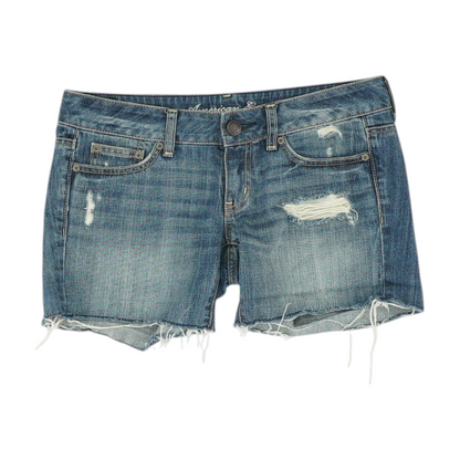 Blue Solid Denim Shorts