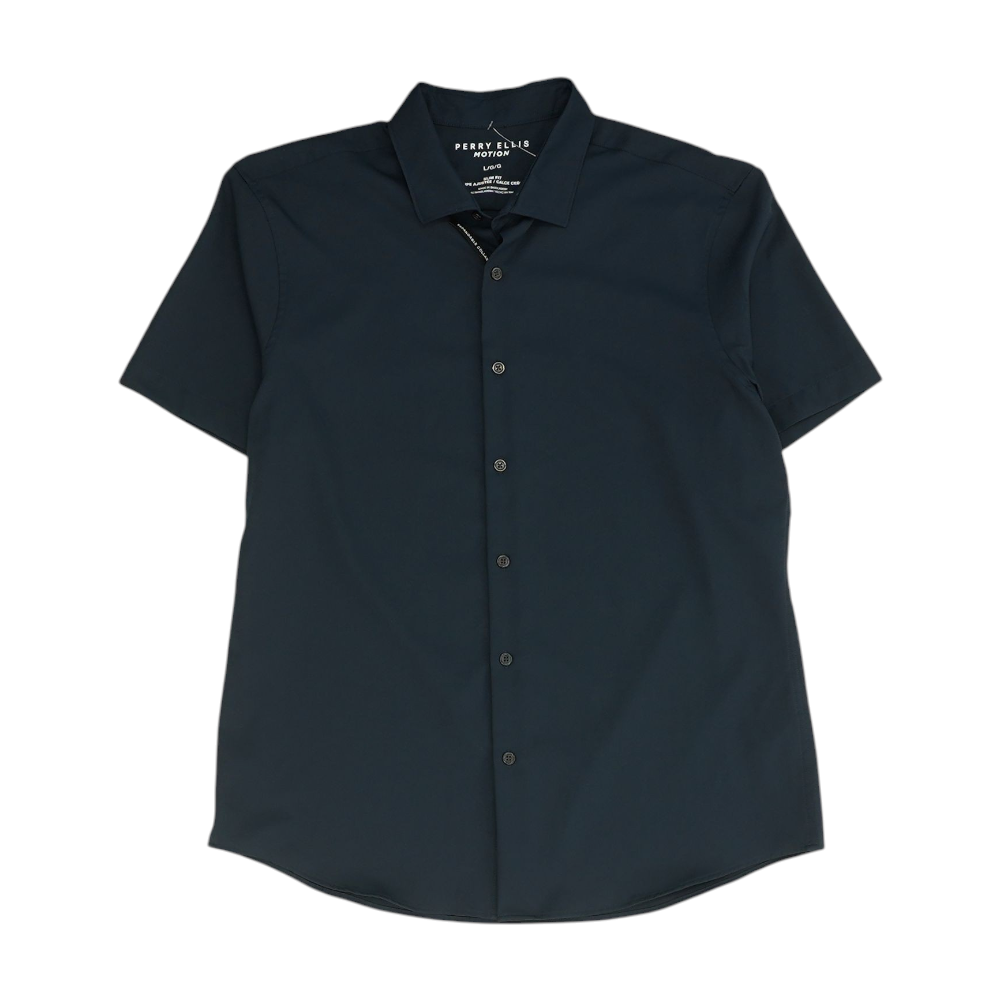 Navy Solid Short Sleeve Button Down
