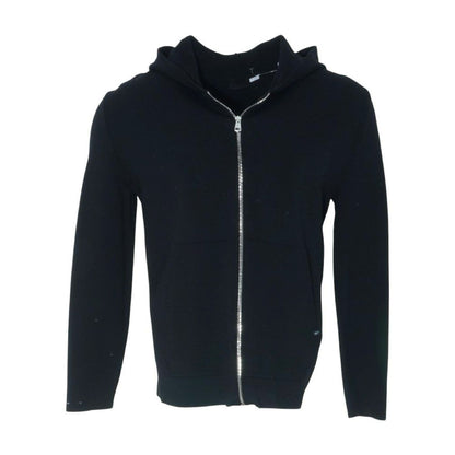 Black Wool-Blend Fz Hooded Cardigan