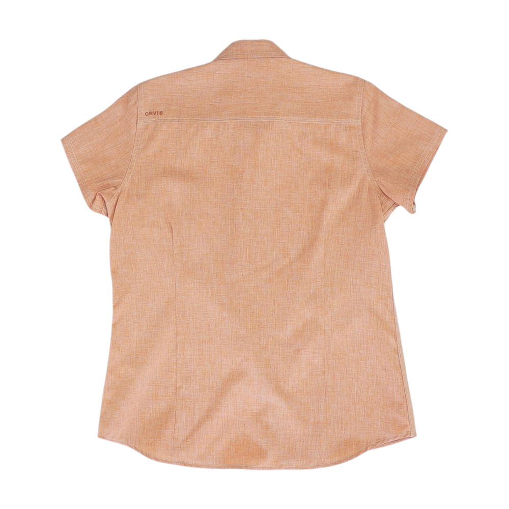 Orange Solid Short Sleeve Button Down