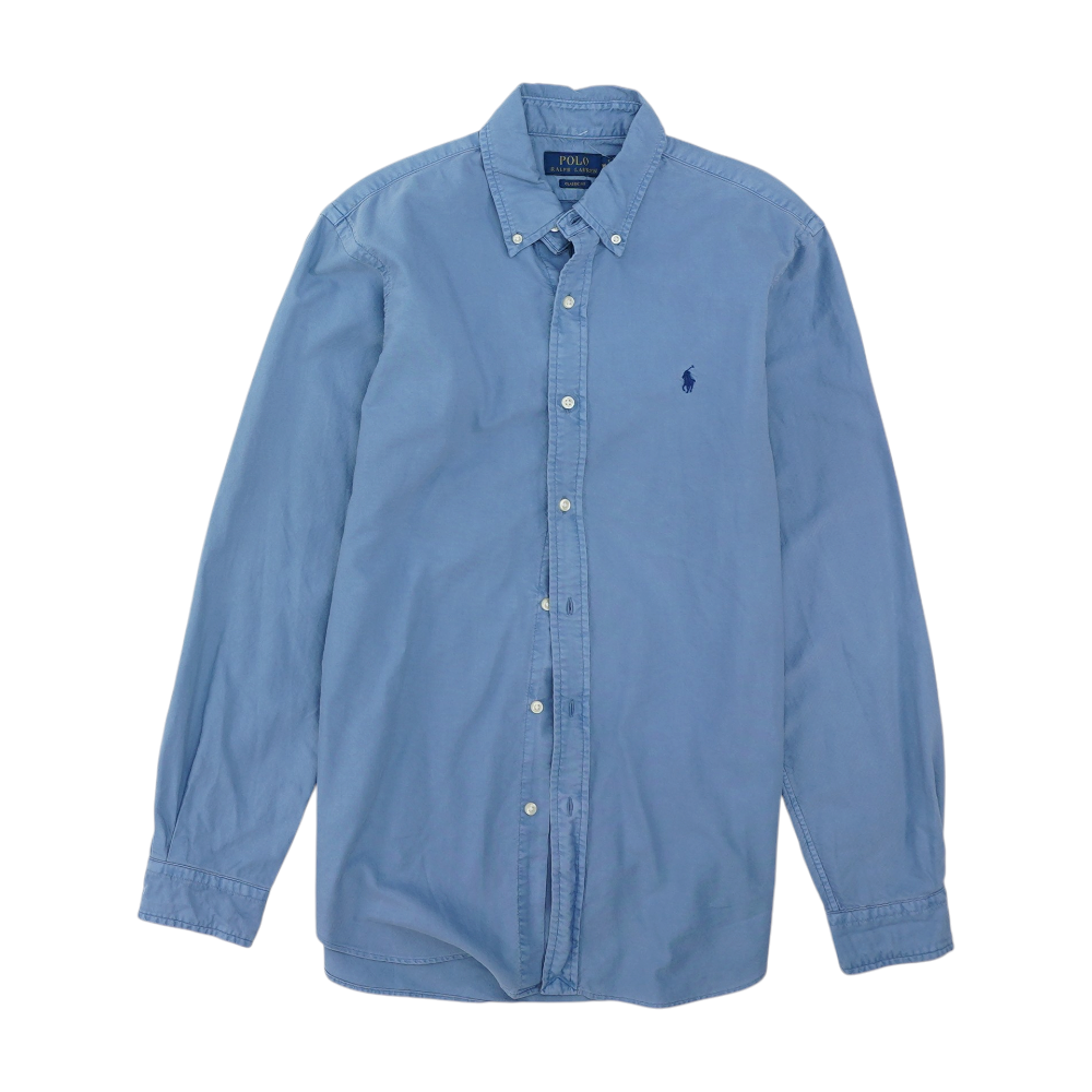 Blue Solid Long Sleeve Button Down