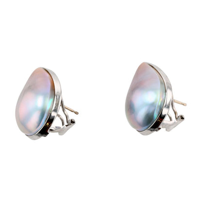 14K White Gold Pear Shaped Mabe Cultured Pearl Stud Earrings