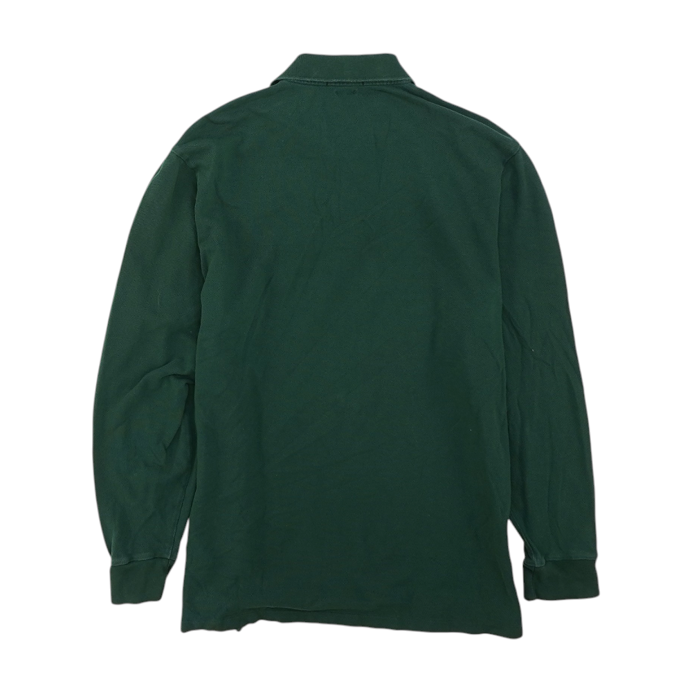 Green Solid Long Sleeve Polo