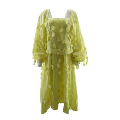 Yellow Applique Ballon Sleeve Top and Maxi Skirt Set