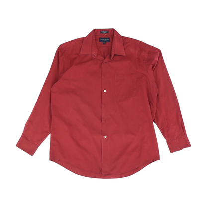 Red Solid Long Sleeve Button Down