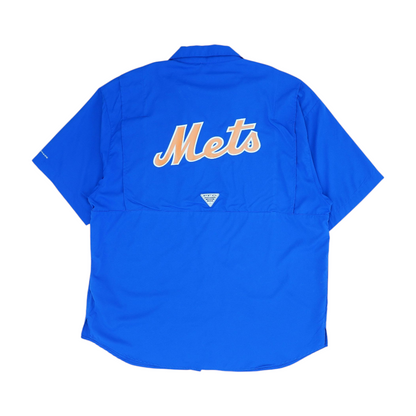 Blue Solid Short Sleeve Button Down