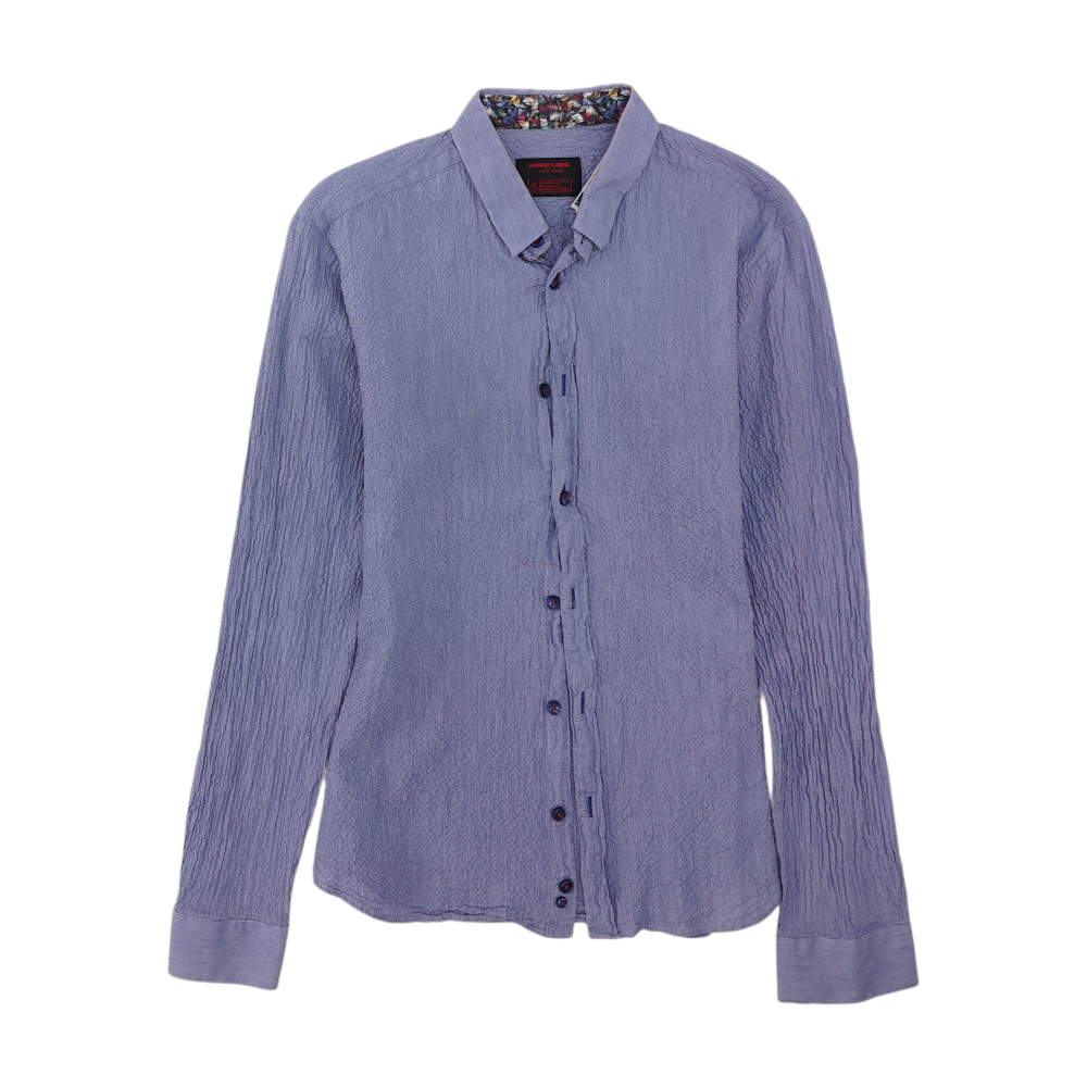 Blue Solid Long Sleeve Button Down