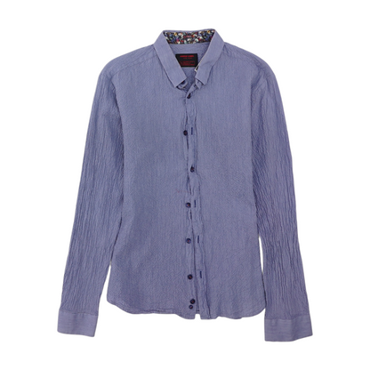 Blue Solid Long Sleeve Button Down