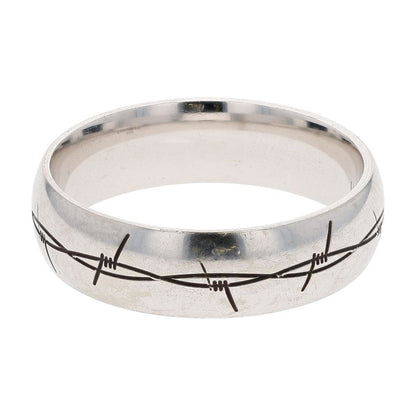 10K White Gold Barbed Wire Design On Plain Band