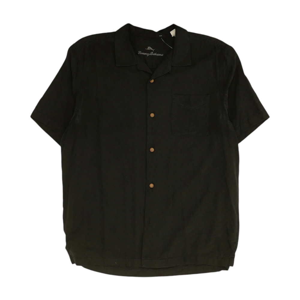 Black Solid Short Sleeve Button Down