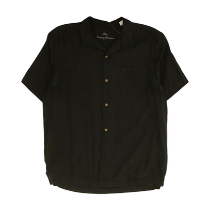 Black Solid Short Sleeve Button Down